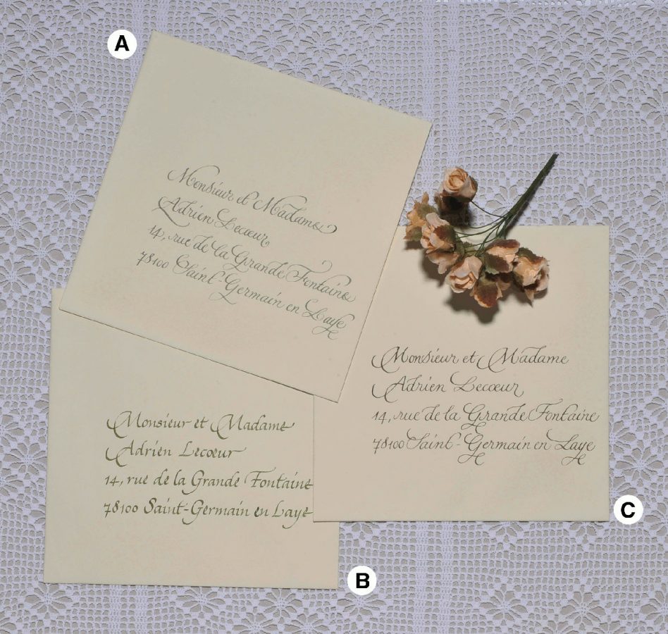 Enveloppe calligraphiée en anglaise Fairepart Calligraphie